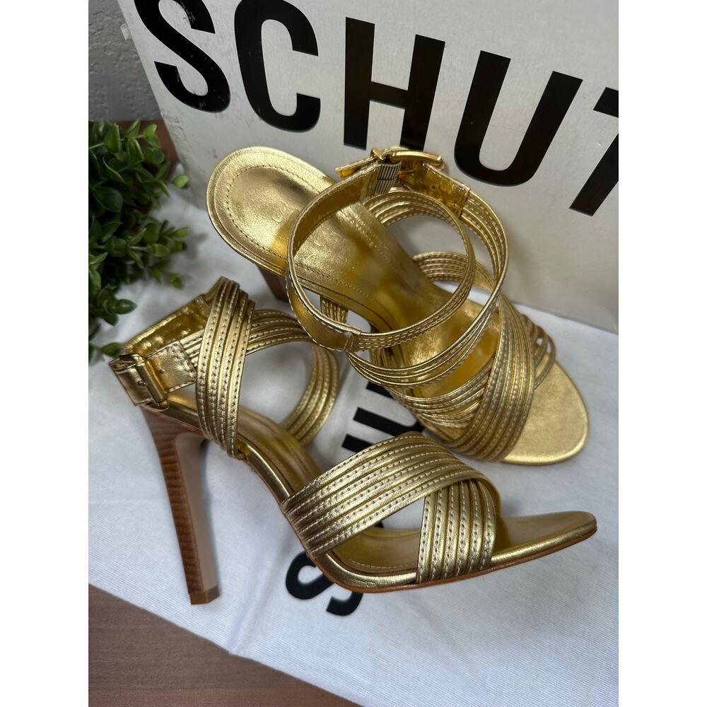 SCHUTZ Gold Strappy High Heel Sandals